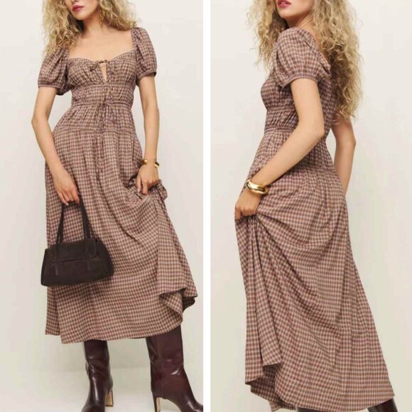 Reformation Dresses & Skirts - NEW Reformation Rhett Midi Dress Sz4 Audrie Check Cotton Blend French